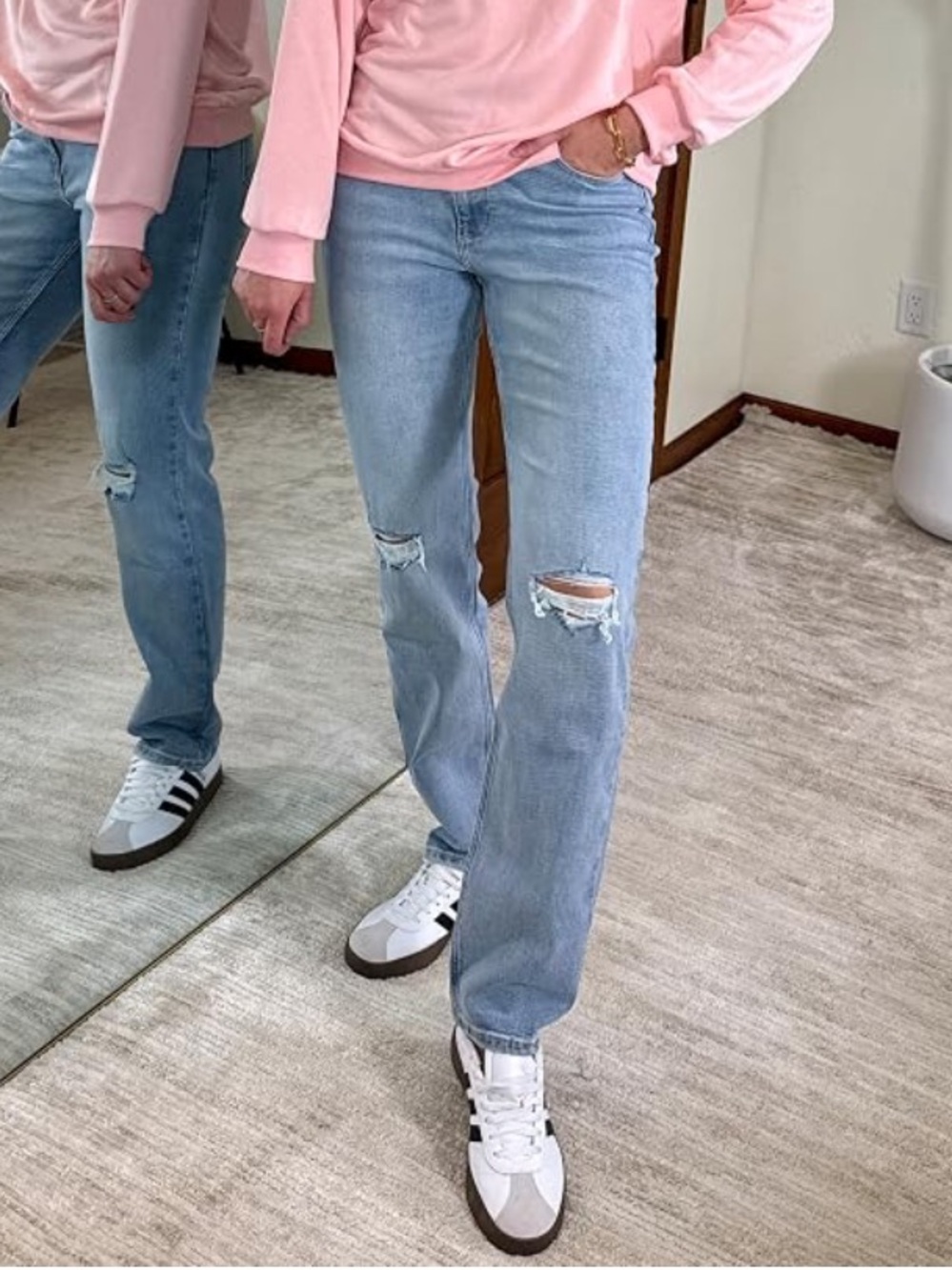 Wrangler Light Blue Straight Leg Jeans with Knee Rips